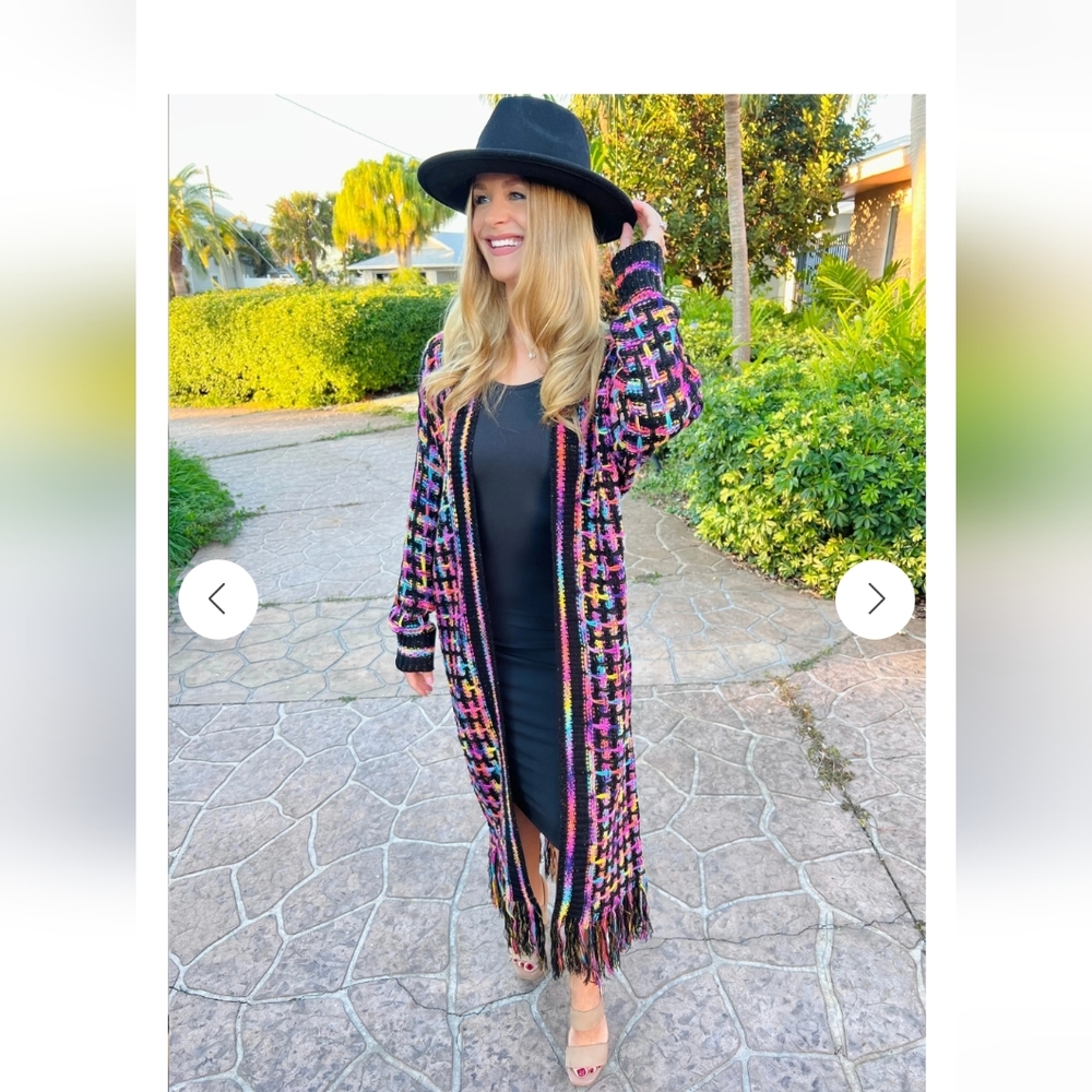 NWT BOHO LONG LENGTH BLACK CARDIGAN WITH FRINGE 3X(18/20)